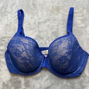 Wacoal Lace Finesse Bra Womens 34DD Blue Low Plunge Underwire T-Shirt 853201
